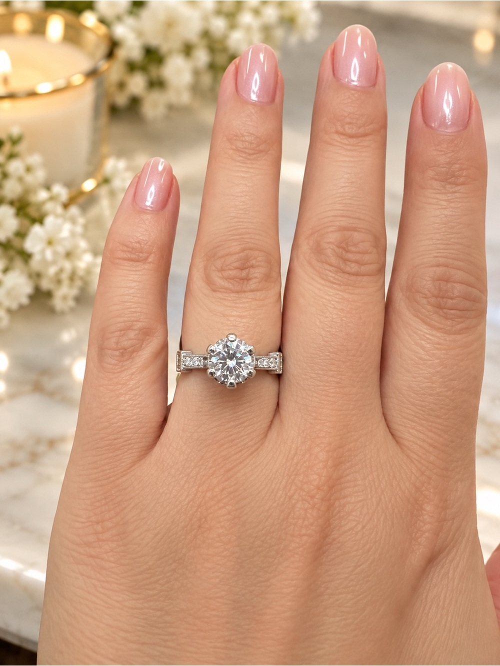 925 Sterling Silver 3 Carat Moissanite Engagement Ring